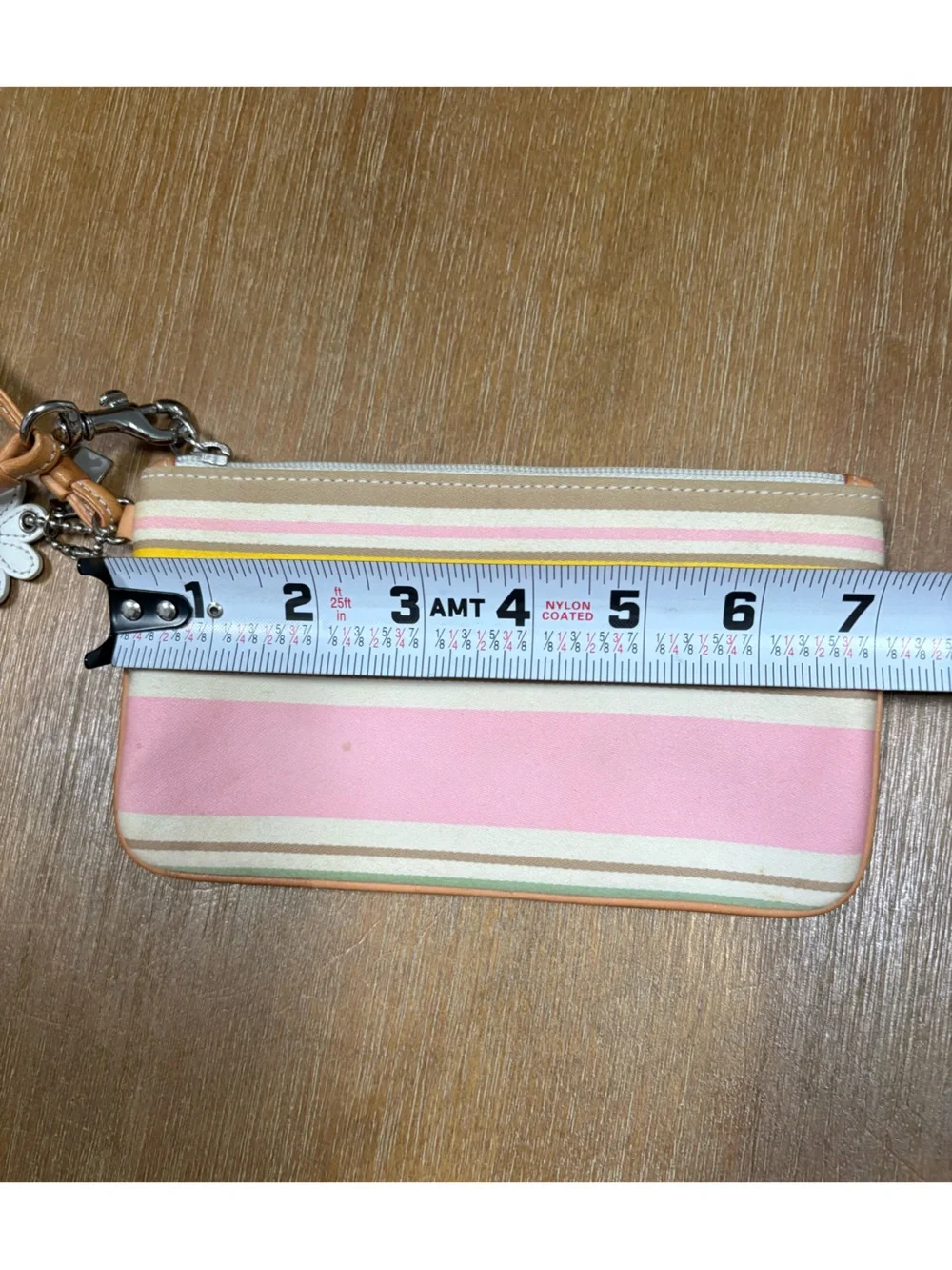 Coach Pink & Multicolor Stripe Wristlet with Daisy Charm